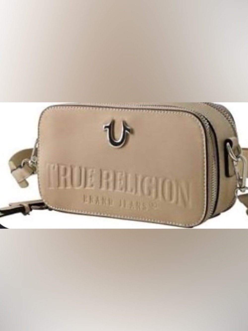 NWT True Religion Tan Double Zipped Camera Crossbody Bag